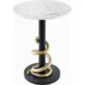 Invicta Ronde bijzettafel WILDLIFE SNAKE 55cm Wit Marmer Goud Zwart Slang Sculptuur - 44831
