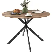 HOMCOM Eettafel-Spaanplaat, Staal-120L x 120B x 75H cm-Bruin