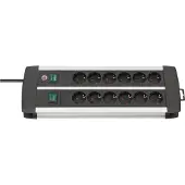 Brennenstuhl Premium Alu-Line stekkerdoos 12-voudig van hoogwaardig aluminium (met 2 schakelaars voor elk 6 contactdozen en 3 m kabel, Made in Germany)