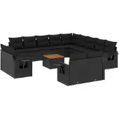 vidaXL 14-delige Loungeset met kussens poly rattan zwart