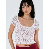 Busem Bloemige U-hals Rimpelde Blouse