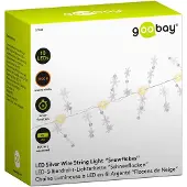 Goobay 10 LED-lichtsnoeren met zilveren draad "Snowflakes" - met timerfunctie, warm wit (3000 K), we