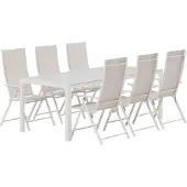 Svea - Reginald rechthoekige tuintafel - wit + 6x Crystal tuinstoelen - beige
