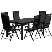 Svea - Sheila rechthoekige tuintafel - zwart + 6x Crystal tuinstoelen - zwart