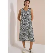 Cecil Dames Midi-jurk met V-hals en zebraprint - Groen - XL