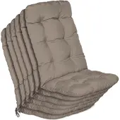 Beautissu Flair HL Stoelkussen Set 6x Hoge Rugleuning 120x50x8 cm Taupe – Tuinstoelkussen