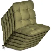 Beautissu Flair NL Stoelkussen Set 6x Lage Rugleuning 100x50x8 cm Olijfgroen – Tuinstoelkussen