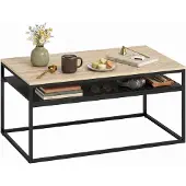 HOMCOM Coffee Table-Spanplatte, Metall-100L x 59,8B x 47H cm-Eiche