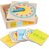 Sonstige Verlage KLOK 12x12x3,5cm, 12-delig, om het uur te leren lezen, in houten kistje, 5+