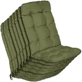 Beautissu Flair HL Stoelkussen Set 8x Hoge Rugleuning 120x50x8 cm Olijfgroen – Tuinstoelkussen