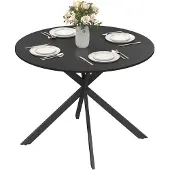 HOMCOM Eettafel-Spaanplaat, staal-100L x 100B x 75H cm-Zwart