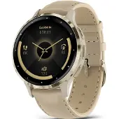 Garmin - 010-02785-55 - Smartwatch - Venu 3S - grijs/goud - Lederen band en extra siliconenband Frans grijs