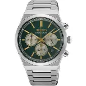 Seiko quartz zilver heren horloge met groene wijzerplaat & roestvrij stalen band