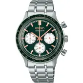 Seiko quartz zilver heren horloge met groene wijzerplaat & roestvrij stalen band