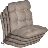 Beautissu Flair NL Stoelkussen Set 4x Lage Rugleuning 100x50x8 cm Taupe – Tuinstoelkussen