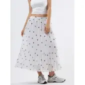 Busem Hoge Taille Polka Dot Maxi Rok met Franje