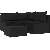 vidaXL 4-delige Loungeset met kussens poly rattan zwart