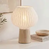 LumenXL Tafellamp Varel met stoffen kap en travertin (natuursteen) voet