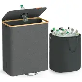 Songmics Verzamelcontainer voor flessen met deksel en uitneembare binnenzak, Leigrijs + Natuurbeige / 135 L