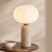 LumenXL Tafellamp Tareo met glazen bol en travertin (natuursteen)