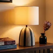 LumenXL Tafellamp Miora - gestreept keramiek met stoffen kap in beige