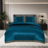 Beauty Silk Glans satijn dekbedovertrek Lace - petrol - 1-persoons (140x220 + 60x70 cm)