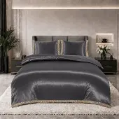 Beauty Silk Glans satijn dekbedovertrek Lace - Grijs - lits-jumeaux (240x220 + 2st. 60x70 cm)