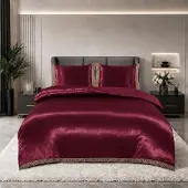 Beauty Silk Glans satijn dekbedovertrek Lace - Burgundy - 1-persoons (140x220 + 60x70 cm)