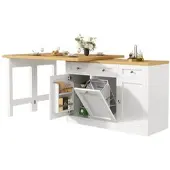 MODFU Console tafel met een natuurlijke afwerking, voorzien van een onderkast, tweekleurig design, stevig tafelblad, houtdecor