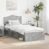 vidaXL Bedframe Betonnen Grijs 90 x 190 cm Massief grenenhout