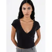 Busem V-hals Geribbelde Slanke Fit Blouse
