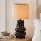 LumenXL Tafellamp Ayra - antraciet keramiek met stoffen kap in beige
