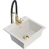 Mexen Milo granieten spoelbak 1-kompartment met keukenmengkraan Aster, wit - 6505-20-73450-57-G