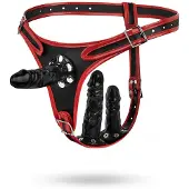 EasyToys - strap-on slip met drievoudige dildo - zwart