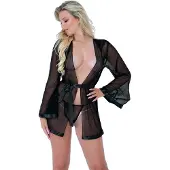 Vuxen - Kimono and string - Womens lingerie Kimono Zwart L/XL