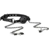 EasyToys Open Ball Gag Met Tepelklemmen