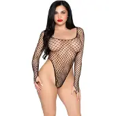 Leg avenue Bodies - High-Cut Industrial Net Bodysuit - Zwart