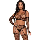 Leg avenue 3 PC Net crop top kousenband voorraad
