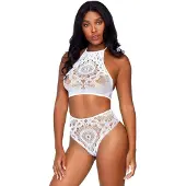 Leg avenue Haltertopje met highwaist string - S/M - Wit