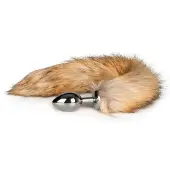 EasyToys Medium zilverkleurige buttplug met bruine vossenstaart