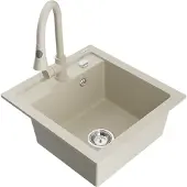 Mexen Vito granieten gootsteen 1-komorige met keukenmengkraan Elia, beige - 6503-69-670101-69