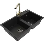 Mexen Tomas granieten spoelbak 2-kamer met keukenmengkraan Duero, zwart - 6516-77-671600-50-B