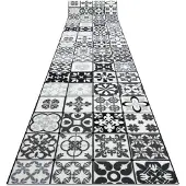 Rugsx Vloerbekleding met rubber bekleed 120cm AZULEJO PATCHWORK, lissabon tegels grijskleuring / zwart 120x300 cm