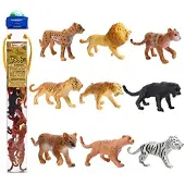 Safari Ltd. Big Cats TOOB - 9 Mini Figuren Inclusief Leeuw, Tijger, Witte Tijger, Jaguar, Zwarte Jaguar, Bergleeuw, Cheetah, Luipaard, en Ocelot - E