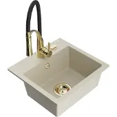 Mexen Milo granieten spoelbak 1-koer met keukenmengkraan Aster, beige - 6505-69-73450-57-G