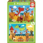 Educa - puzzel - 2 x 48 stuks - Het drakenkasteel