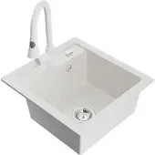 Mexen Vito granieten gootsteen 1-komorige met keukenmengkraan Elia, wit - 6503-20-670101-20