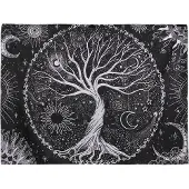 Jojomino Boomwandtapijt Maan en Zon Zwarte Wandhanger Psychedelische Mandala Sterrenhippie