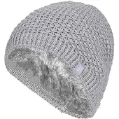 Heat Holder - Gebreide warme thermo muts voor dames - Lichtgrijs