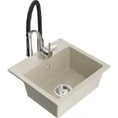 Mexen Milo granieten spoelbak 1-komorige met keukenmengkraan Aster, beige - 6505-69-73450-07